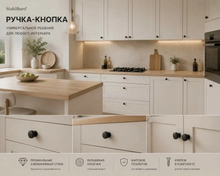Мебельная ручка черная матовая 2 шт. StahlBuro (АР2704 BL) алмазная грань алюминиевый сплав, с крепежом; 11614638